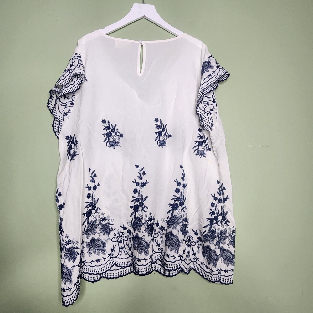 Perch by Blu-Pepper Tunic Blue White Floral Boho Whimsical Fairy Embroidered 3XL - Picture 3 of 7
